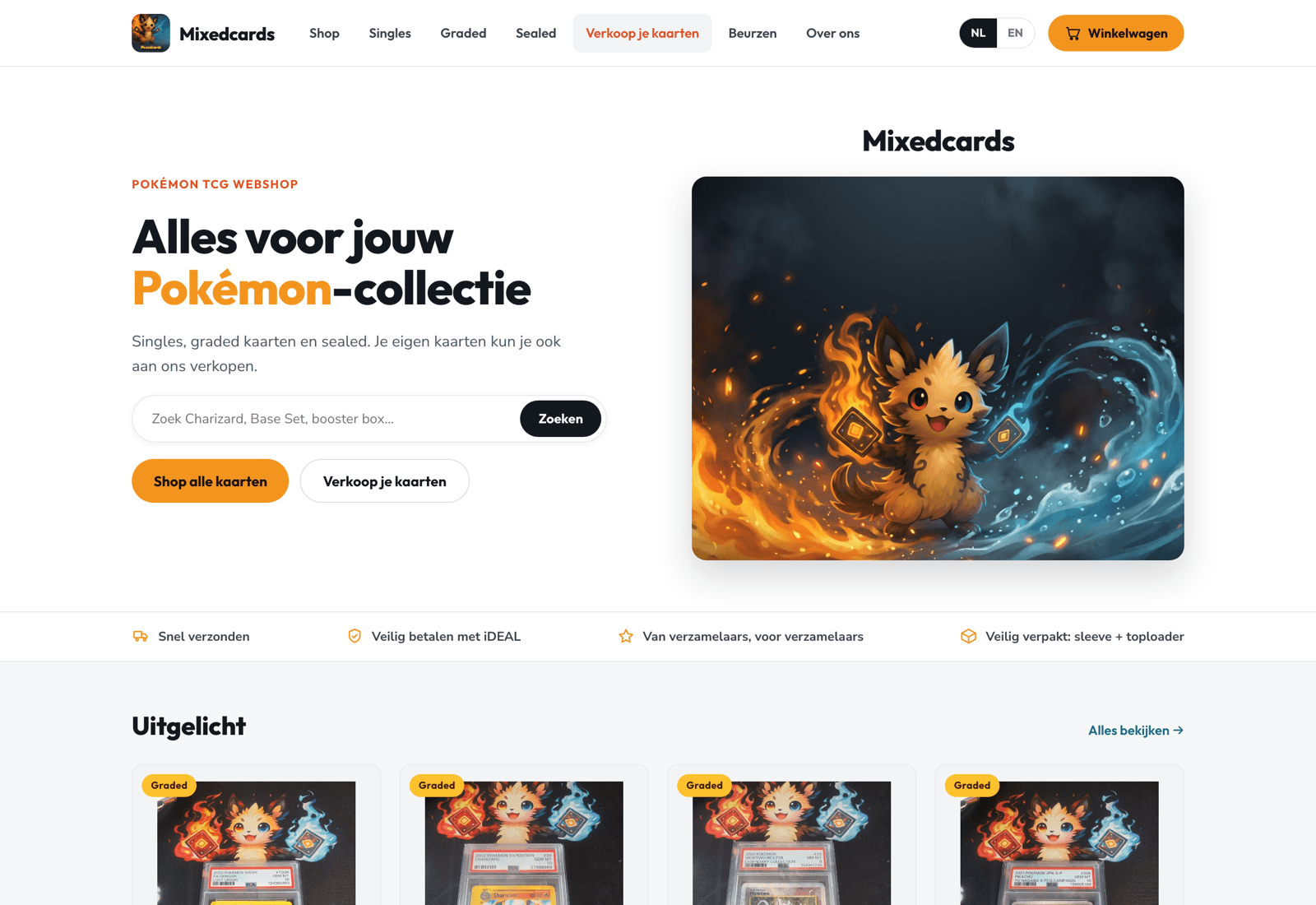 Mixedcards: Pokémon TCG-webshop voor singles, graded kaarten en sealed