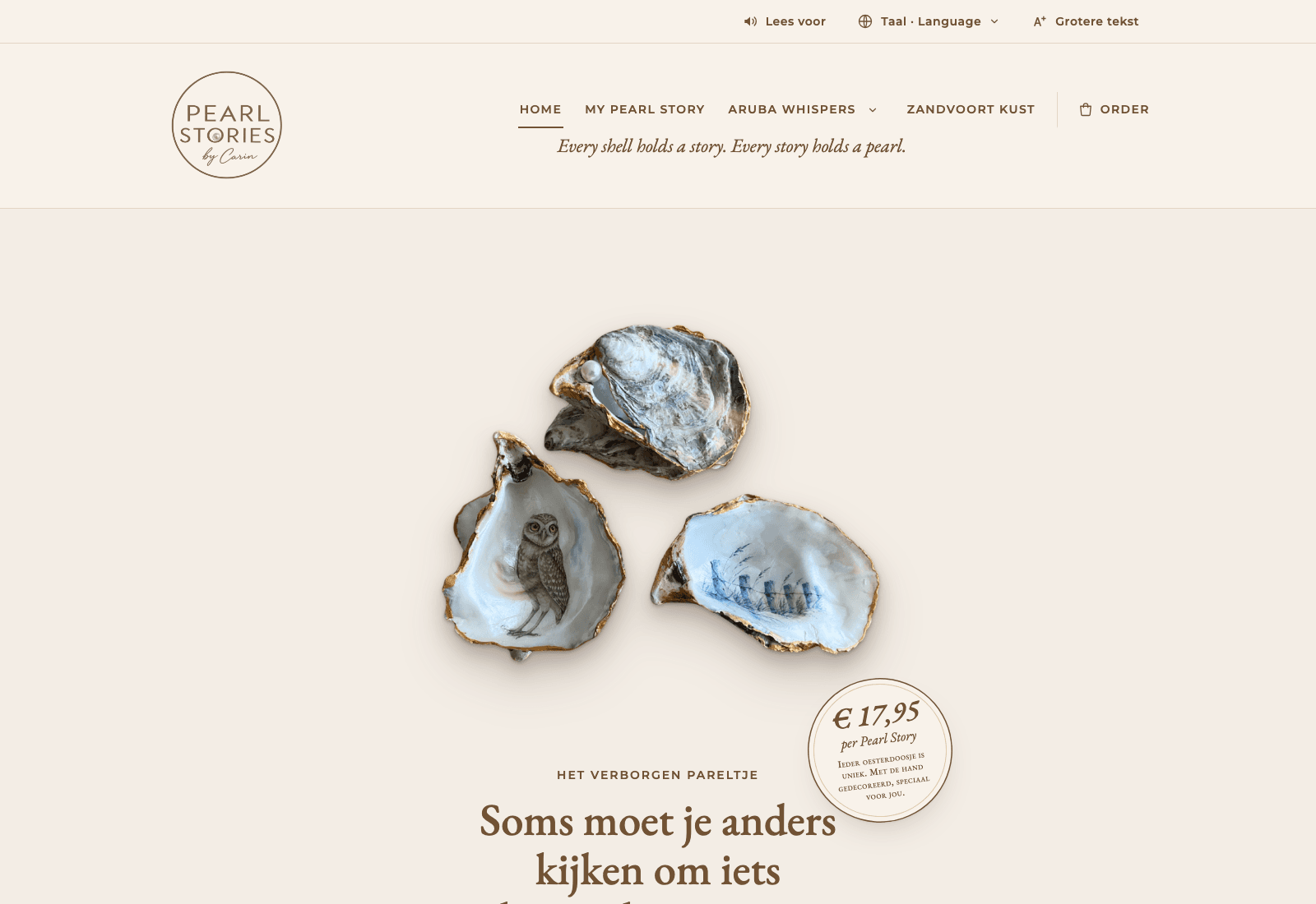 Pearl Stories by Carin: website voor handgemaakte oesterschelpdoosjes